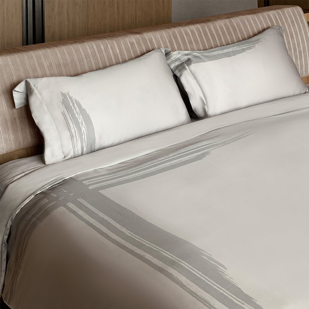 Artisan Brush Duvet Set 300TC - Grey on Beige - Image 3