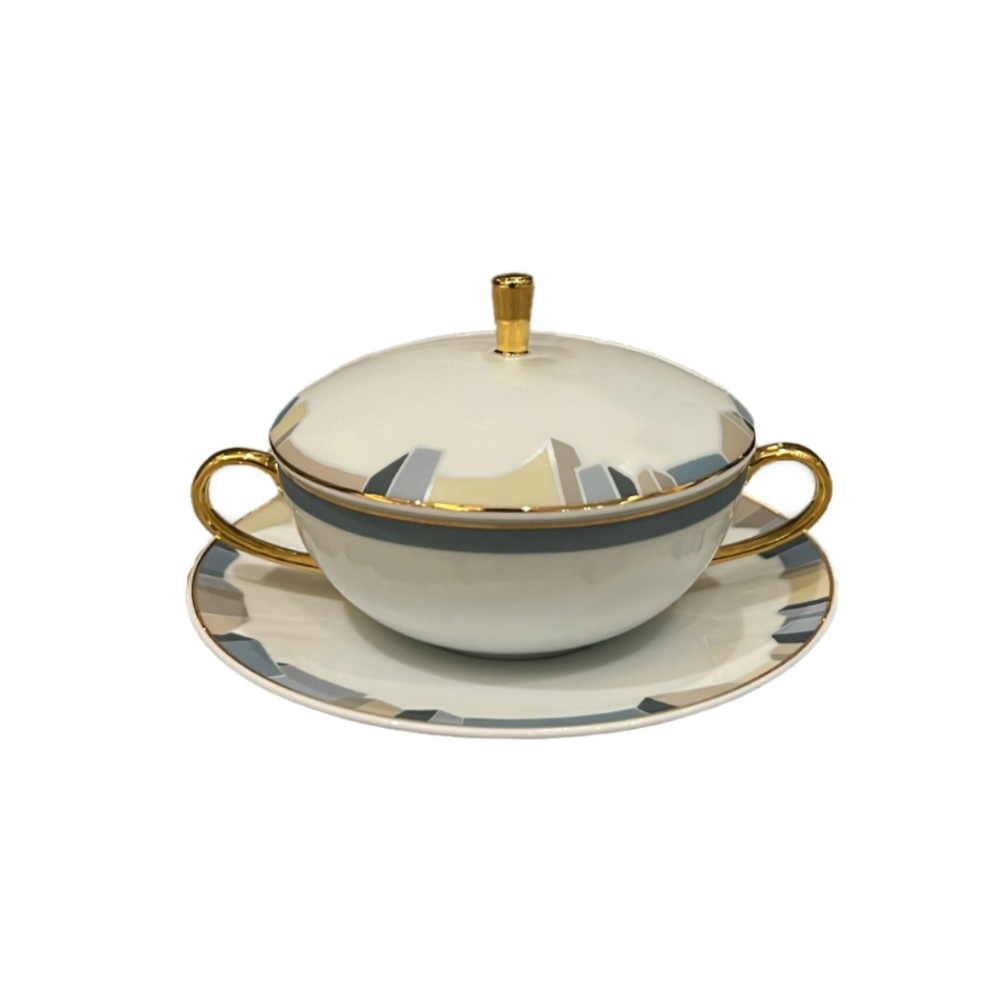 Skyline Collage Soup Bowl w Lid & Saucer